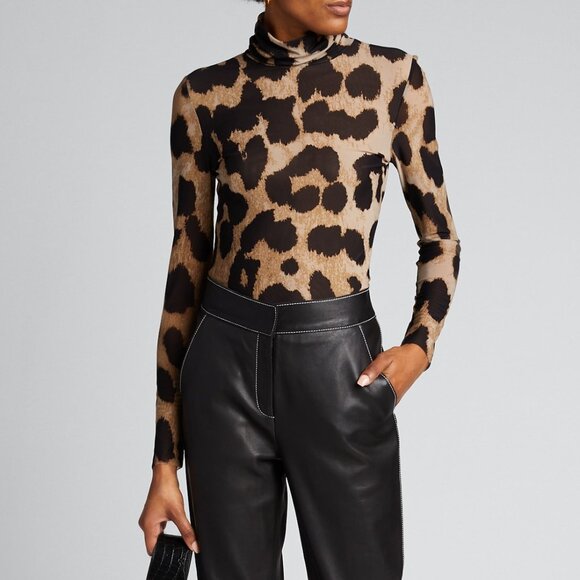 Ganni Mesh Turtleneck Top in Maxi Leopard Size 2 NWT - Picture 1 of 5